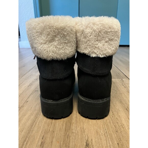 Jelly Pop Black Women Ankle Boots red/black Laces , Soft Faux Fur Cuff Size 8.5 - Picture 5 of 8